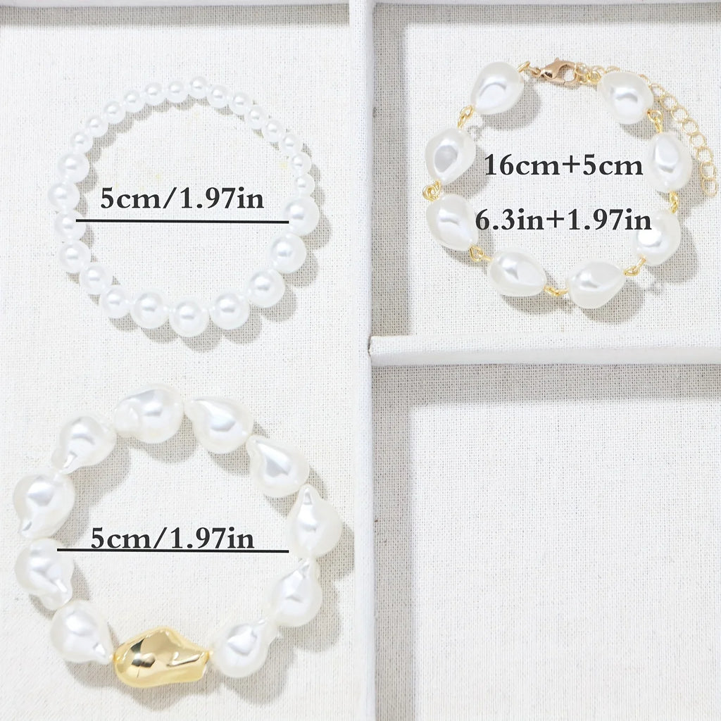 Exquisite luxury imitation pearl bead women's bracelet set banquet jewelry