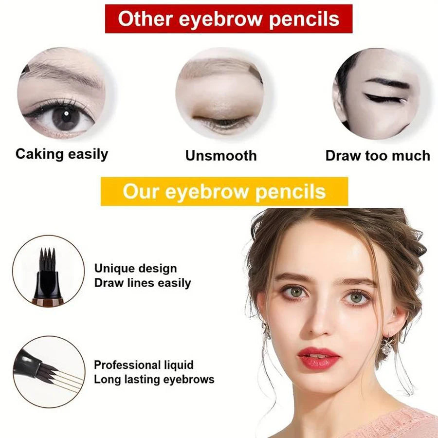 Waterproof 4‑Fork Eyebrow Pen – Microblading‑Effect Pencil for Natural, Hair‑Like Brows (5 Colors)