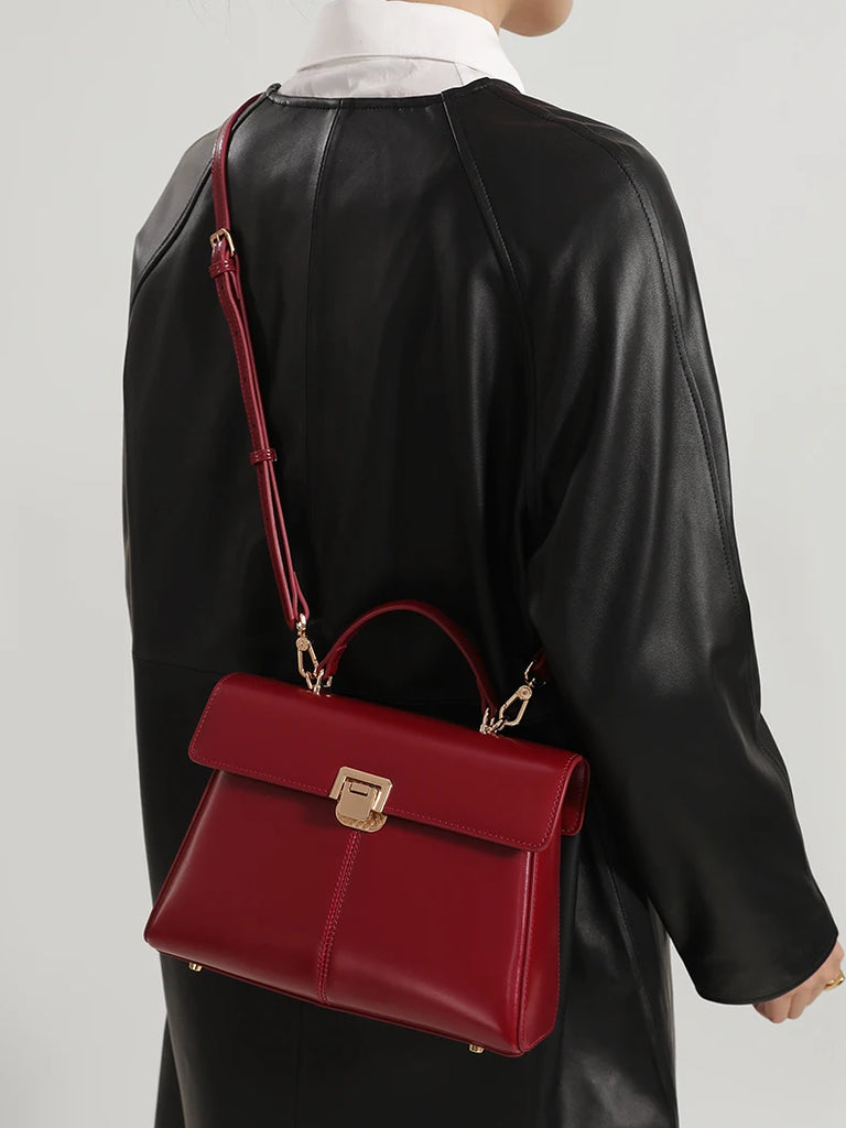 ITAMOOD Genuine Leather Handbag with Scarf | Luxury Designer Trendy Shoulder Bag Solid Color Commuting Bag | bags for women gift
