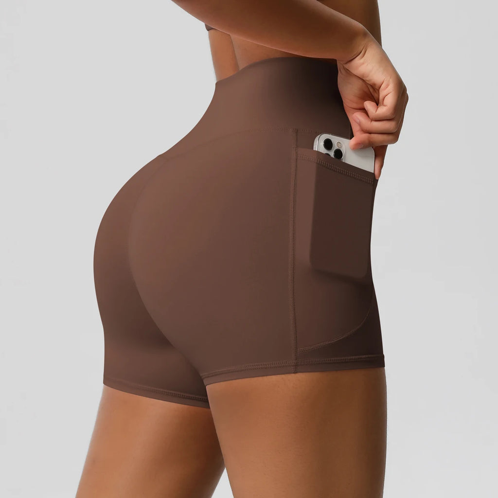 Women’s Seamless High Waist Sports Shorts with Pockets