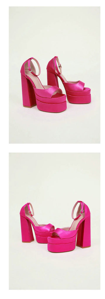 Summer Square‑Head Satin High Heels