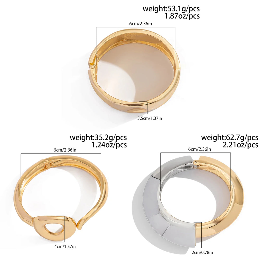 KunJoe 2025 New Smooth Gold Color Silver Color Open Spring Bangles for Women Design Geometric Wide Cuff Bracelets Hand Jewelry