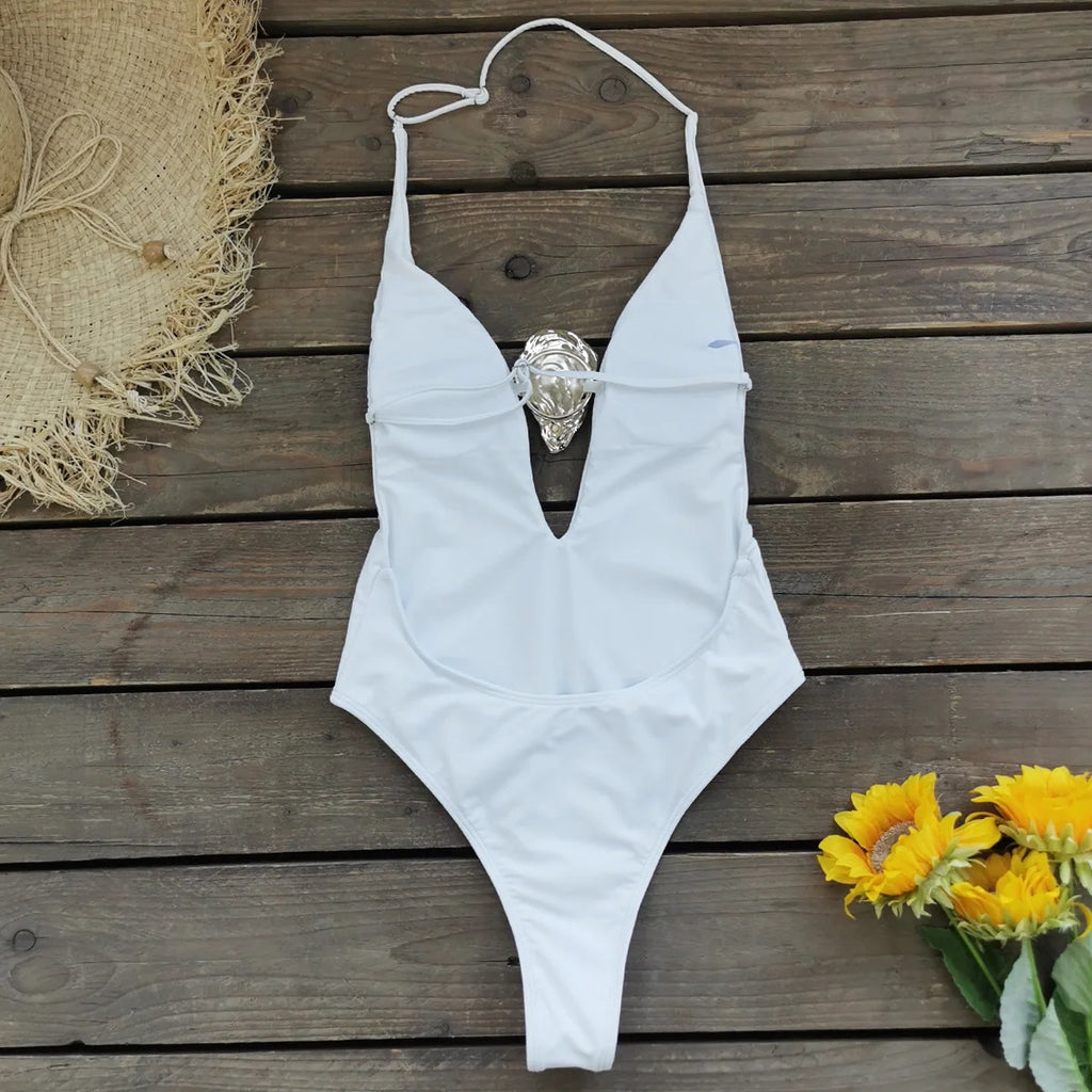 Women’s 2025 Deep V‑Neck Swimsuit With Skirt – High‑Leg Backless Bikini Set, Fashion Beachwear OutfitSexy Deep V Neck Swimsuit With Skirt Women 2 Pcs Suits 2025  High Leg Backless Swimwear Fashion Female Holiday Beachwear Outfits