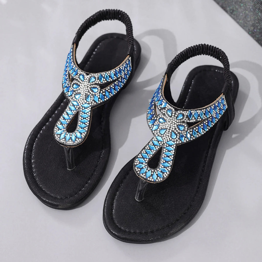Shiny Crystal Clip Toe Flat Sandals Women