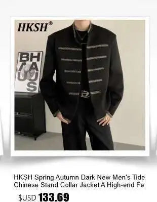 HKSH Spring Summer New Men's Tide Streetwear Cotton Solid Color Loose RO Style Short Sleeves Large Tees Chic Dark T-shirt HK2008