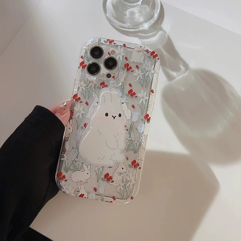 Phone Case For Samsung A33 A53 A23 A13 A34 A54 A24 A14 A04 A04E A32 A52 A22 A12 A72 A05 A15 A55 Cute Rabbit Grip Holder Cover