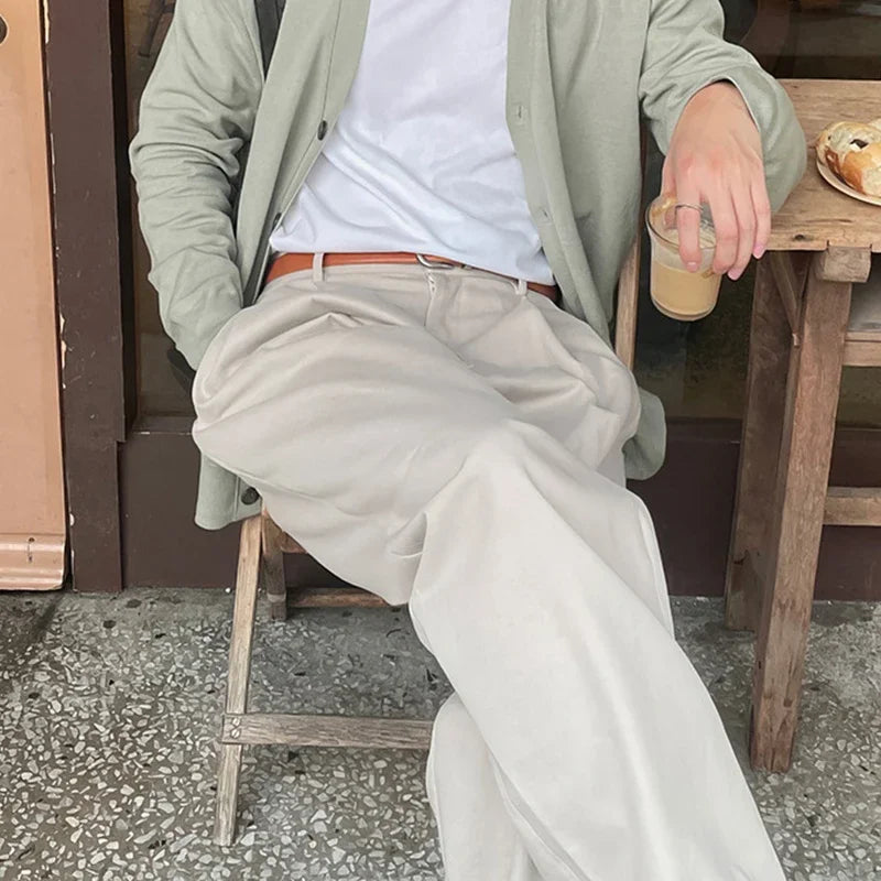Men’s Vintage Pleated Straight‑Leg Suit Trousers