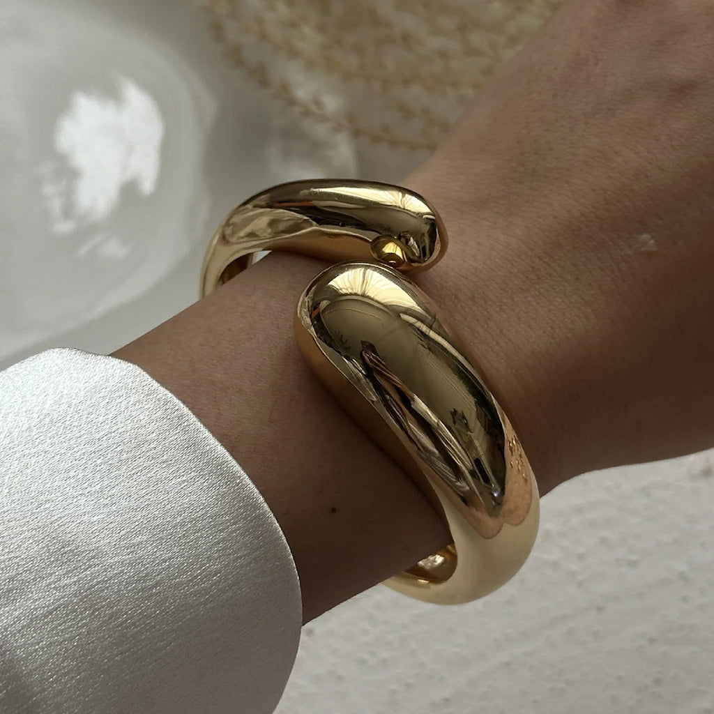 Vintage Metal Wave Twist Irregular Chunky Cuff Bracelet