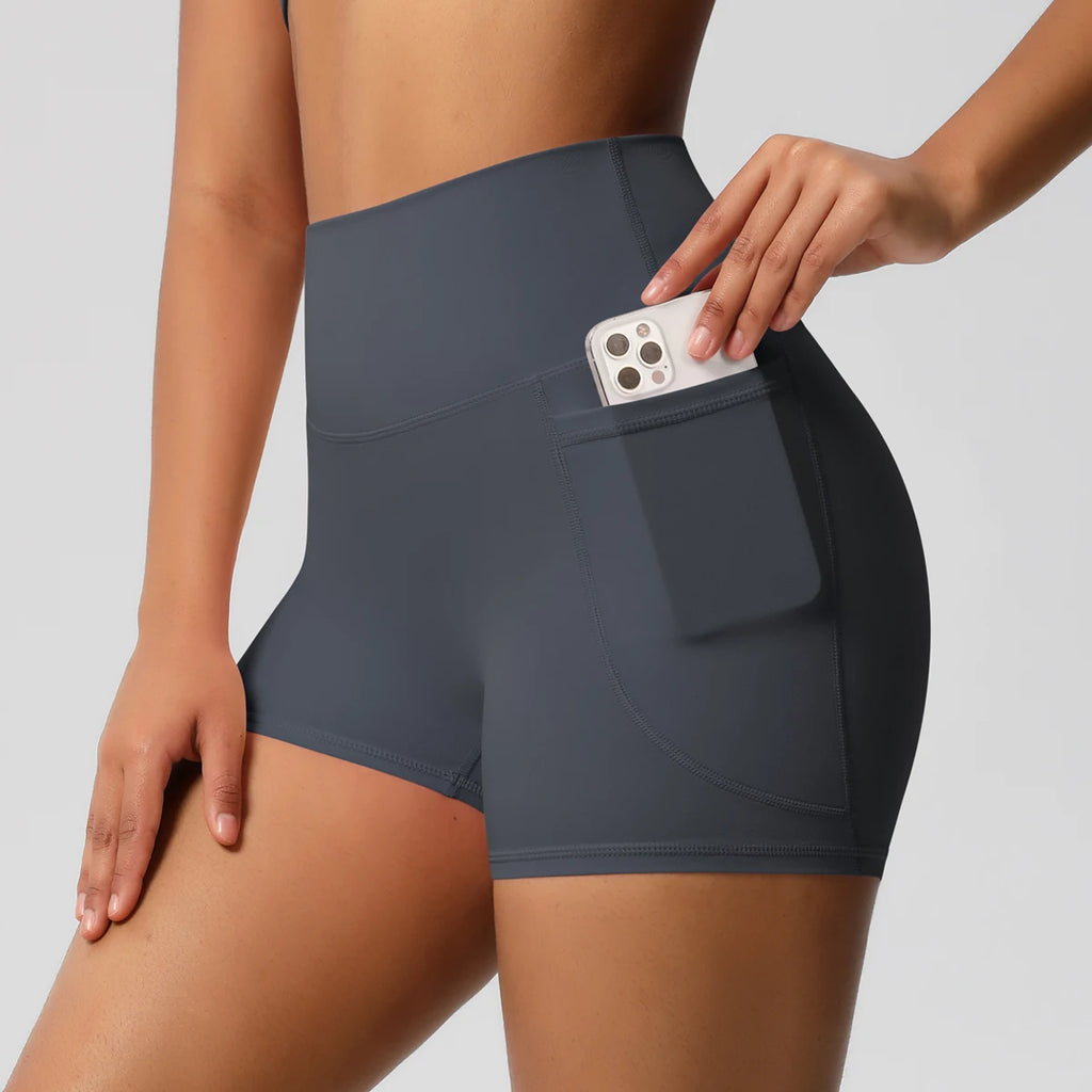 Women’s Seamless High Waist Sports Shorts with Pockets