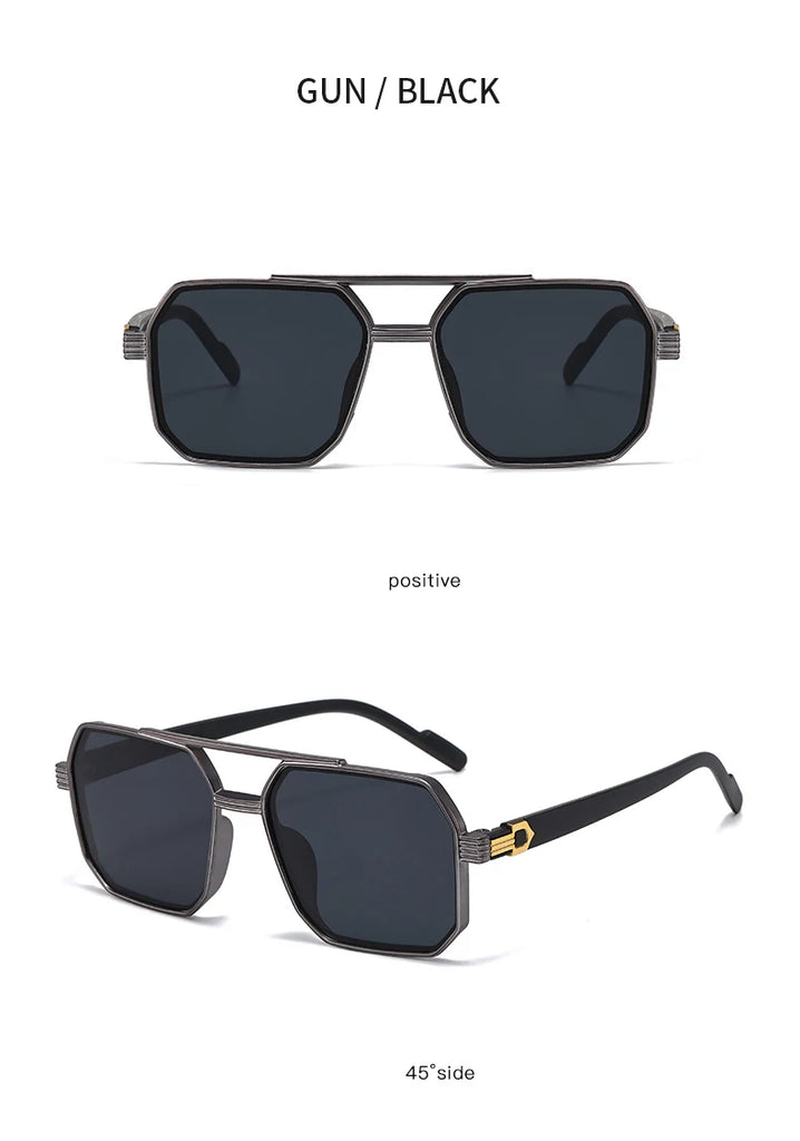Car Sun Glasses New Fashion Double Beam Polygonal Sunglasses Retro Personalized Trendy Large Frame Eyewear European and American