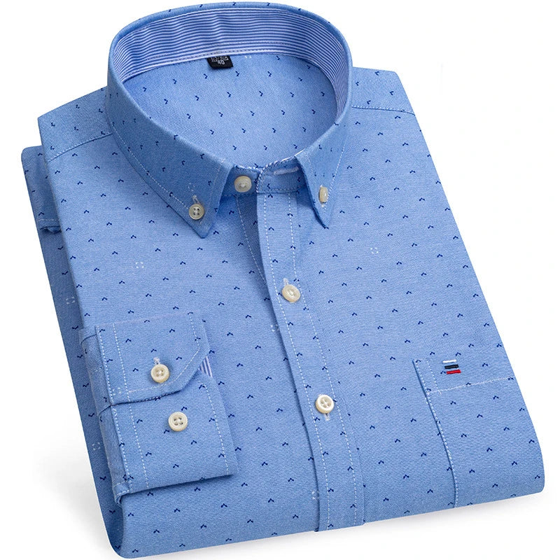 2024 New Quality Men's Social Shirt Long Sleeve 100% Pure Cotton Oxford Soft Plaid Formal Male Clothes Oversized Shirt S-7XL