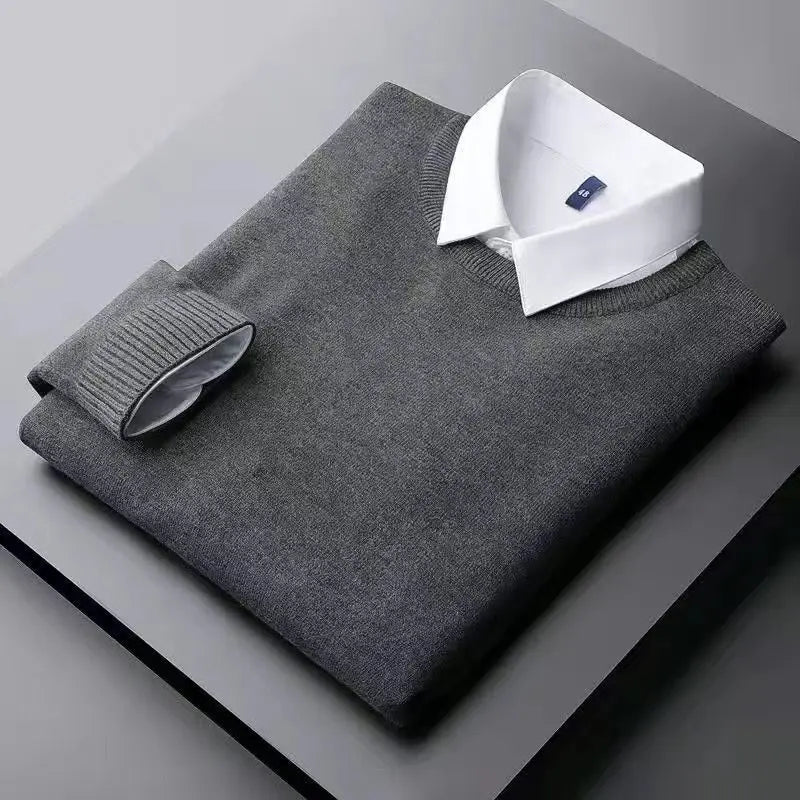 Autumn Winter Slim Fit Fake Two‑Piece Sweater