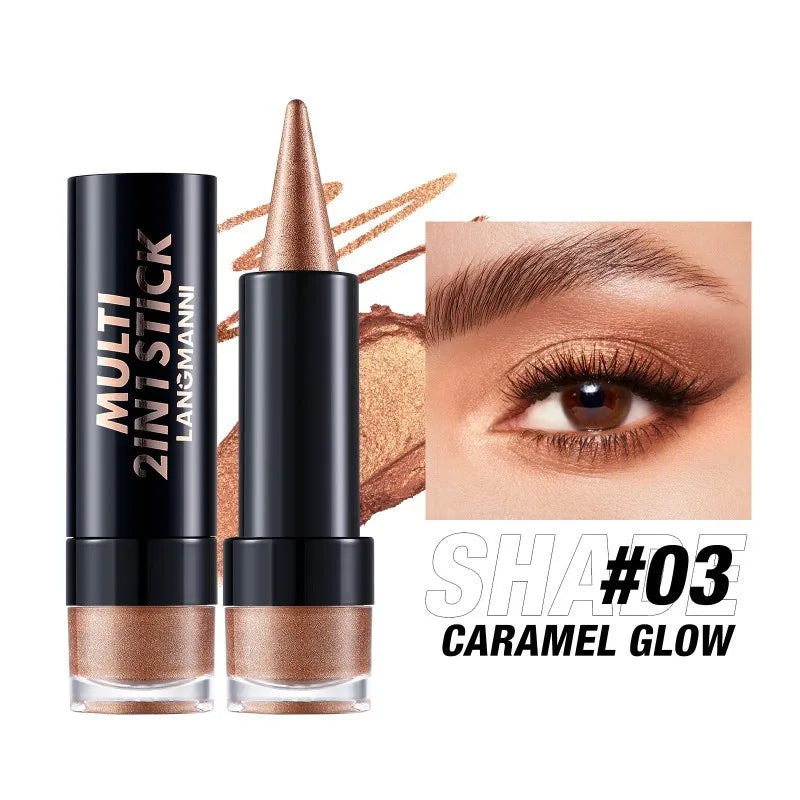 NEW 2 IN 1 Pearlescent Eye Shadow Pen Pointed Eyeliner Stick Caramel Brown Black Eyeshadow Makeup Silky Smooth Lasting Eyeshadow