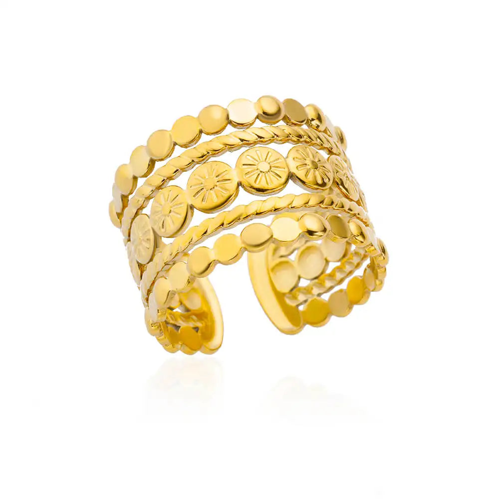 Minimalist Textured Stainless Steel Geometric Rings – Gold Open Adjustable Couple Ring for Women & Men