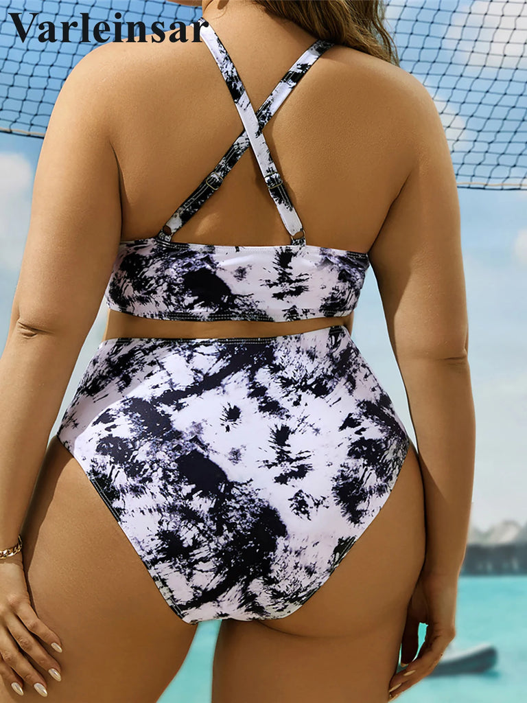 New 0XL - 4XL Printed Bikini Large Size Swimwear Plus Size Women Swimsuit Female Two-pieces Bikini set Bather Bathing Suit V5630