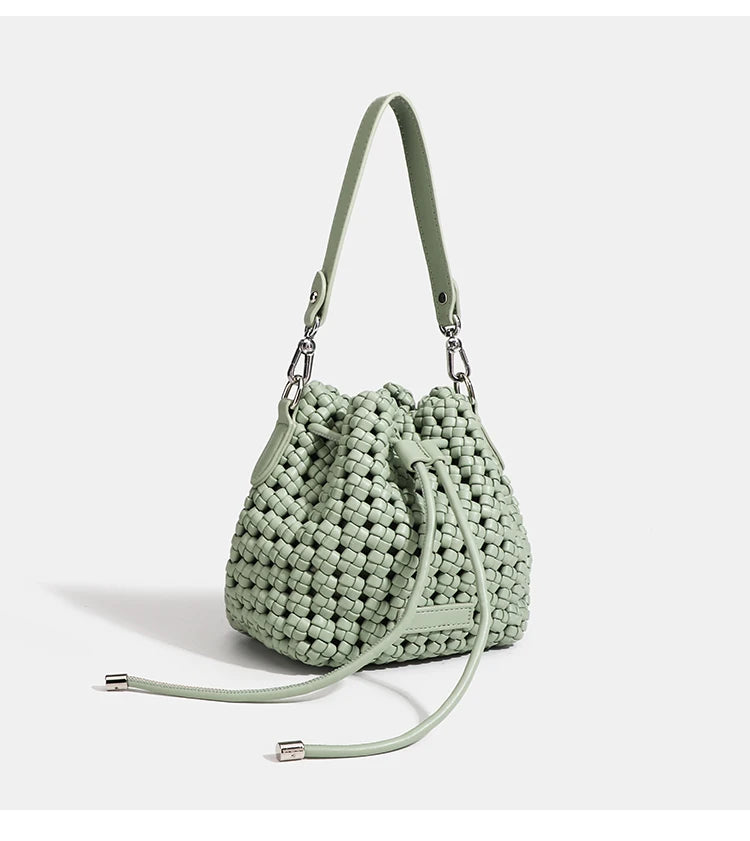 Luxury 2024 Bucket Bags with leather handles large Cross bag PU Woven Tote bag Branded Aesthetic bags Silver women's bags