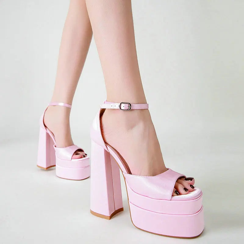 Summer Square‑Head Satin High Heels