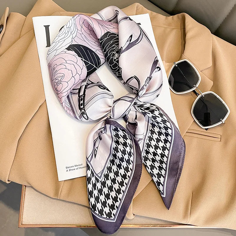 Luxury Brand Square Silk Scarf Women Hairband Design Printed Small Satin Shawls Foulard Neckerchief Female Headbands Bandana