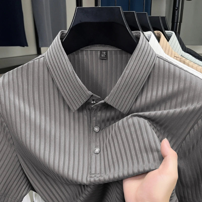 Striped Short‑Sleeve Polo Shirt