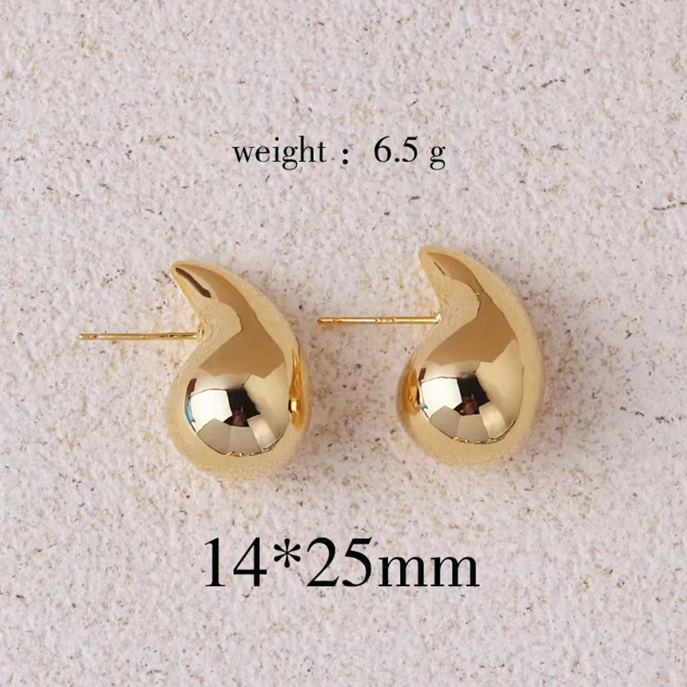 Gold Color Water Drop Earring Stud Simple Design Ins Women Post Earrings 3 Size Available Silver Color Big Surface Girls Jewelry