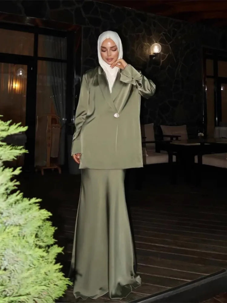 Elegant Long Skirt Set for Women Casual Solid Loose Long Sleeve Lapel Shirt Female Skirts Suit 2025 Spring Lady 2 Pcs Outfits