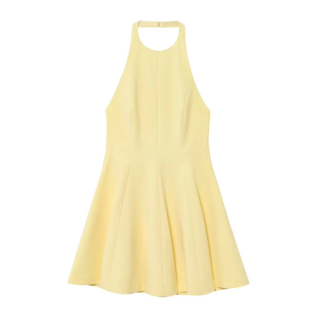 TRAF 2025 Woman Fashion Sleeveless Midi Dresses Casual Slim Wave Style Halter Neck Dress Vestidos Mujer