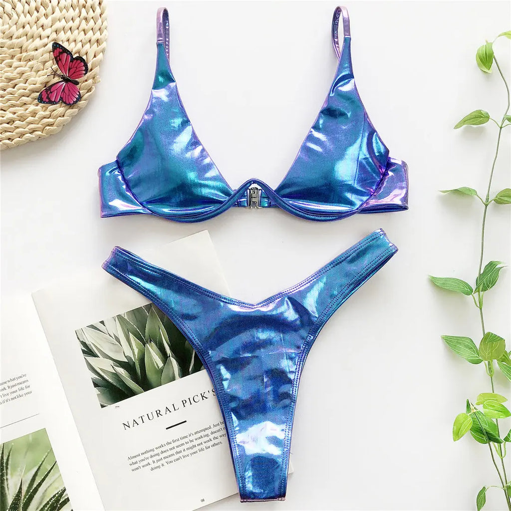 Women’s V‑Bar Underwire Bikini – V‑Shape Wire Two‑Piece Swimsuit S–XL (V439)