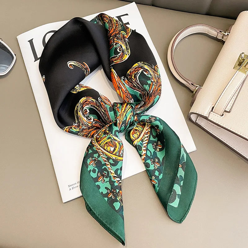 Luxury Brand Square Silk Scarf Women Hairband Design Printed Small Satin Shawls Foulard Neckerchief Female Headbands Bandana