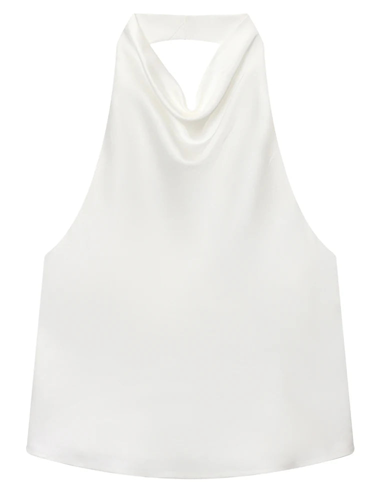 Women’s Satin Halter Backless Corset Top – Elegant Summer Sleeveless Tank in Yellow, Pink, Black