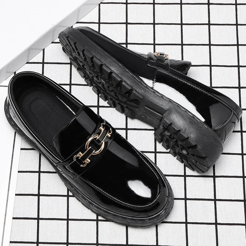 Spring and Autumn Horse Buckle Bright Men's Lok Fu Shoes Black work shoes Fashion Gentleman's Shoes Leisure Student Shoes