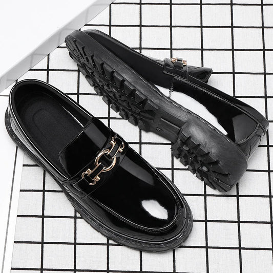 Spring and Autumn Horse Buckle Bright Men's Lok Fu Shoes Black work shoes Fashion Gentleman's Shoes Leisure Student Shoes