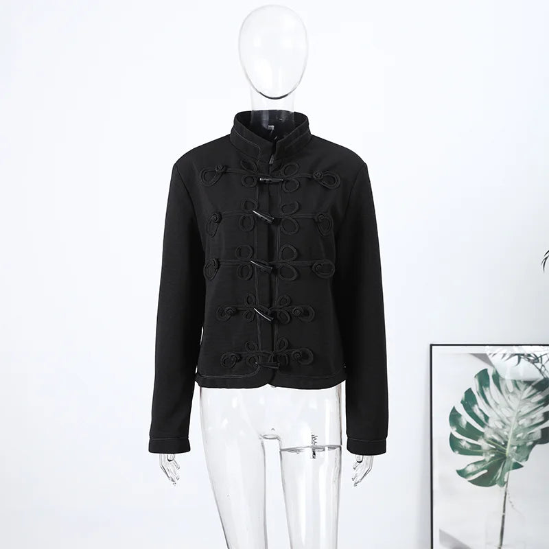 Napoleon Golden Short Jacket Women Vintage Stand Collar Long Sleeve Cropped Jackets 2026 Spring New Lady Outwear High Street
