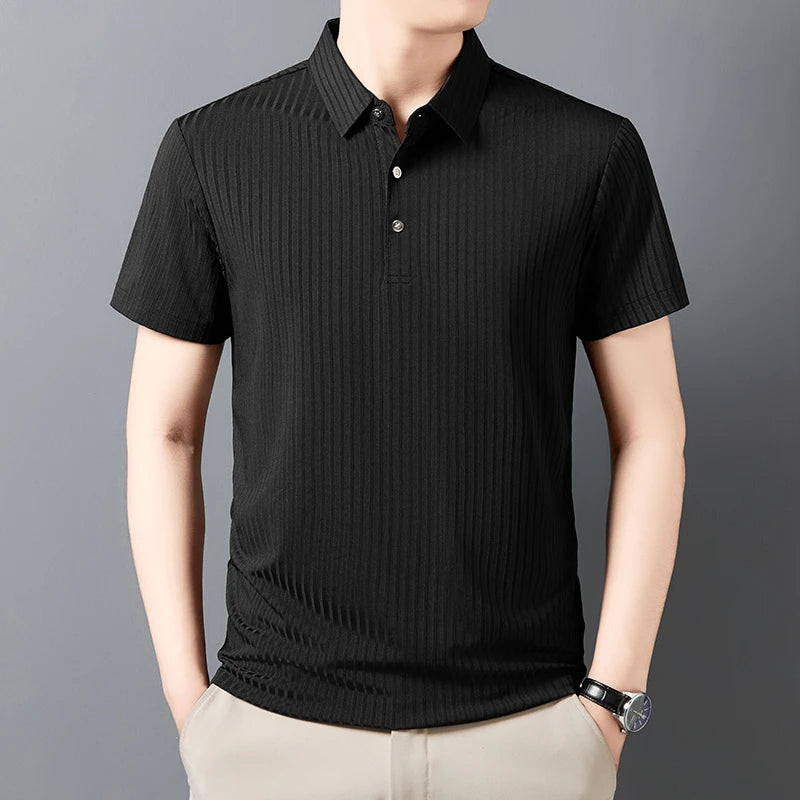 Striped Short‑Sleeve Polo Shirt