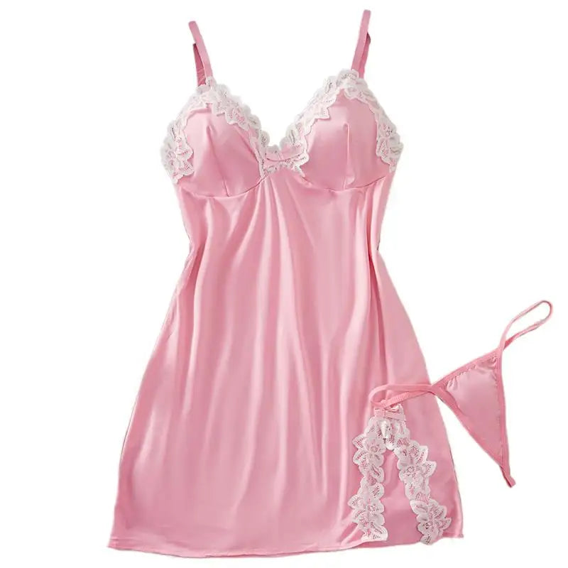 Light Purple Deep‑V Lace Bow Nightdress