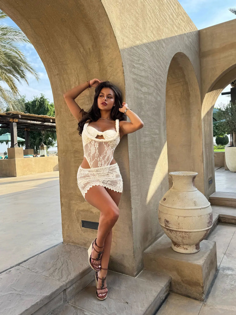 Women’s Lace Swimsuit with Skirt – High‑Leg Bikini Set Summer Beachwear 2026