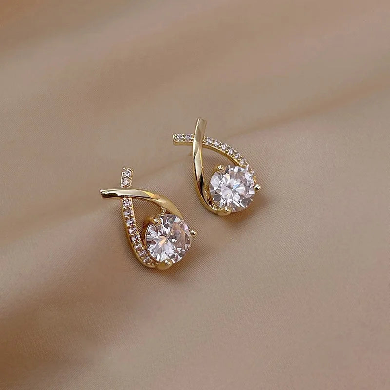 SKEDS Fashion Cross Stud Earrings For Women Girls Korean Style Elegant Crystal Jewelry Ear Rings Fishtail Lady Earrings Gift