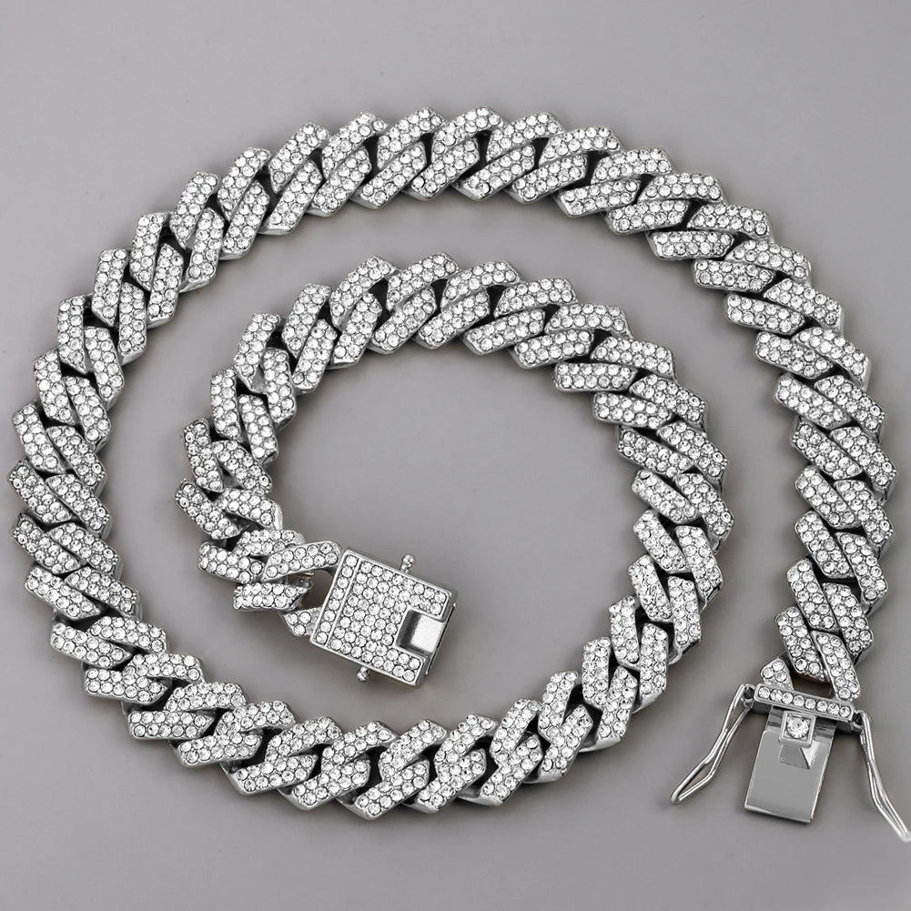 HipHop Men Iced Out Cuban Link Chain Necklace 13/14/20MM Gold Silver Color AAAA+ Rhinestone Cuba Necklace Men's Birthday Jewelry