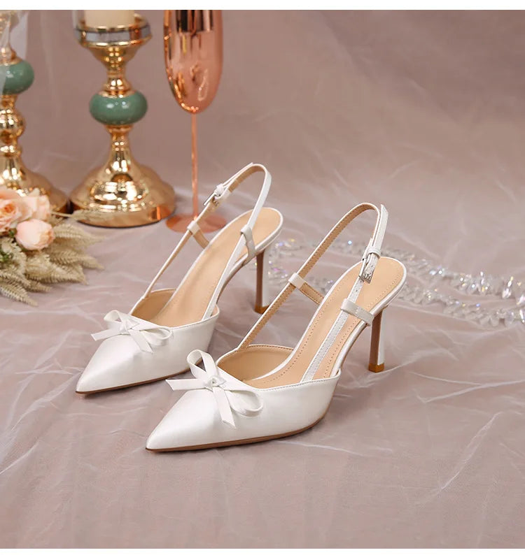 Luxury Satin Butterfly‑Knot Slingback Wedding Pumps