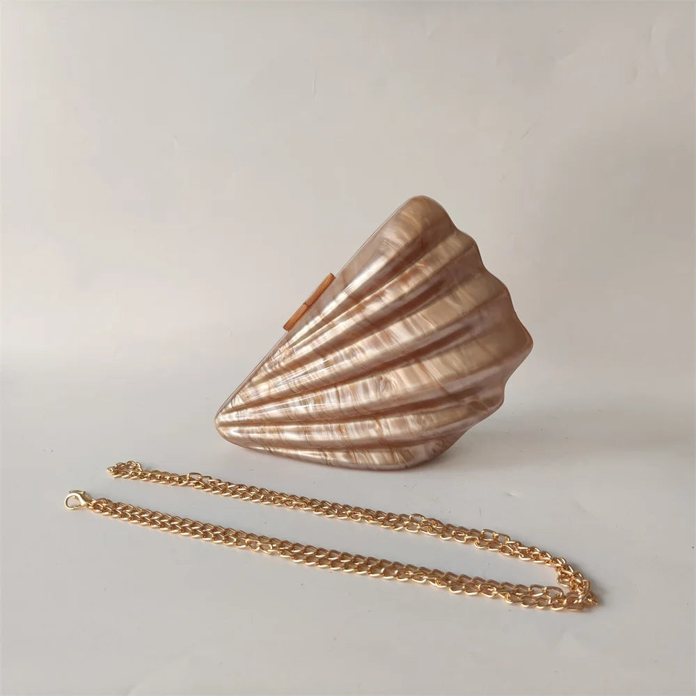 Shell Brown Acrylic Marble Pearl Box Evening Clutch Bag Women Luxury Designer Purses And Handbag Wedding Party Stones Day Wallet