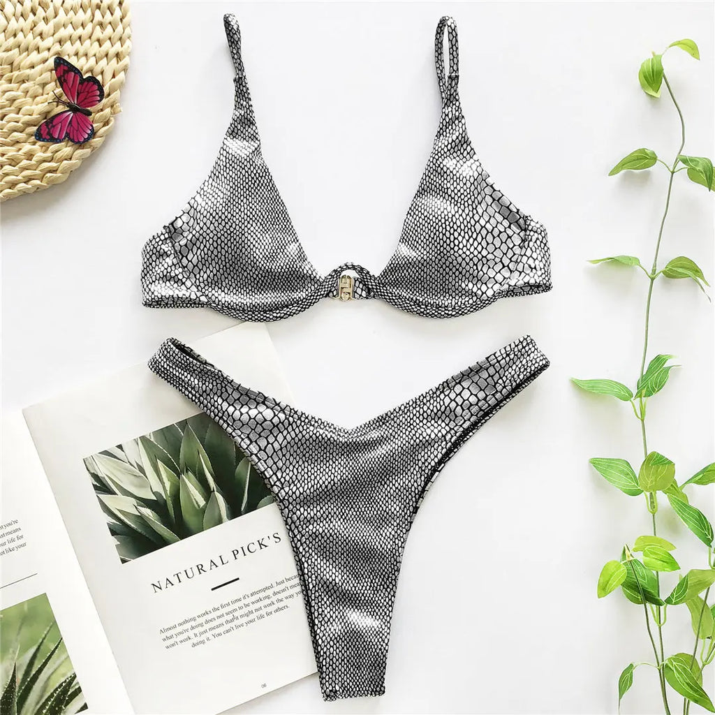 Women’s V‑Bar Underwire Bikini – V‑Shape Wire Two‑Piece Swimsuit S–XL (V439)