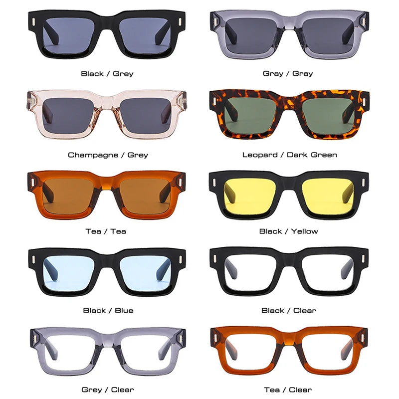 SO&EI Ins Popular Fashion Square Sunglasses Women Retro Punk Clear Ocean Lens Eyewear Men Shades UV400 Rivets Sun Glasses