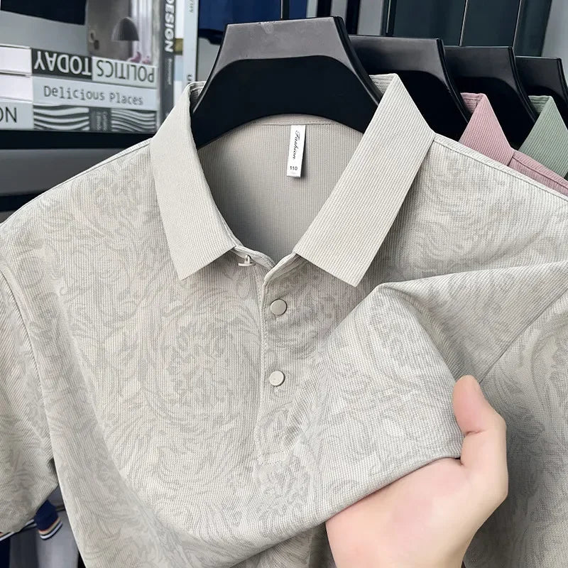 New Men's Business Casual Short Sleeved Shirt Solid Color Polo Shirt Fashionable Breathable Comfortable Versatile Top