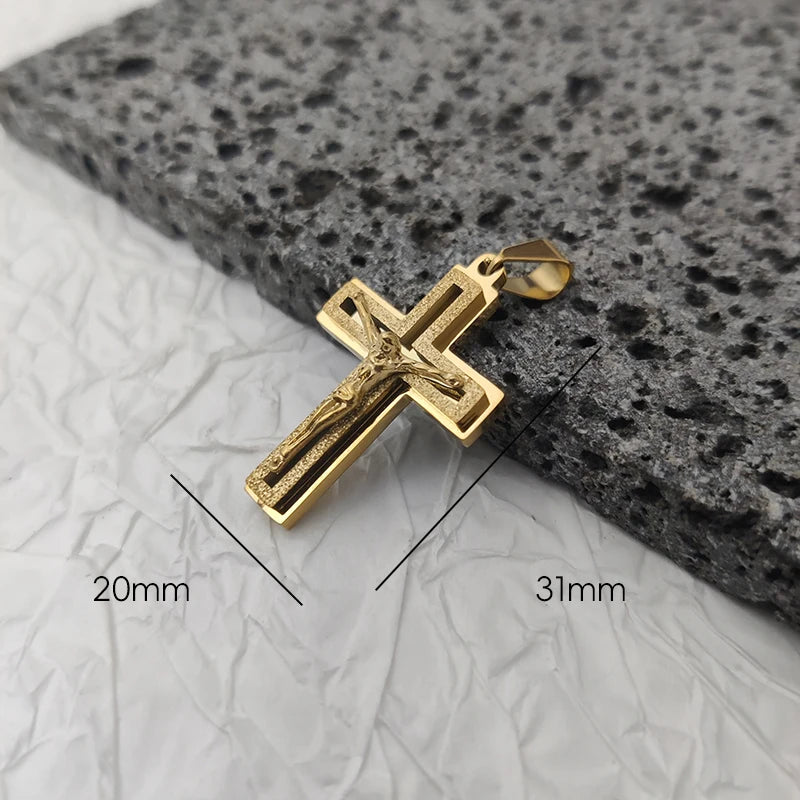 New Design 18K Gold Plated Waterproof Stainless Steel Jesus Cross Pendant For Men Religious Charms