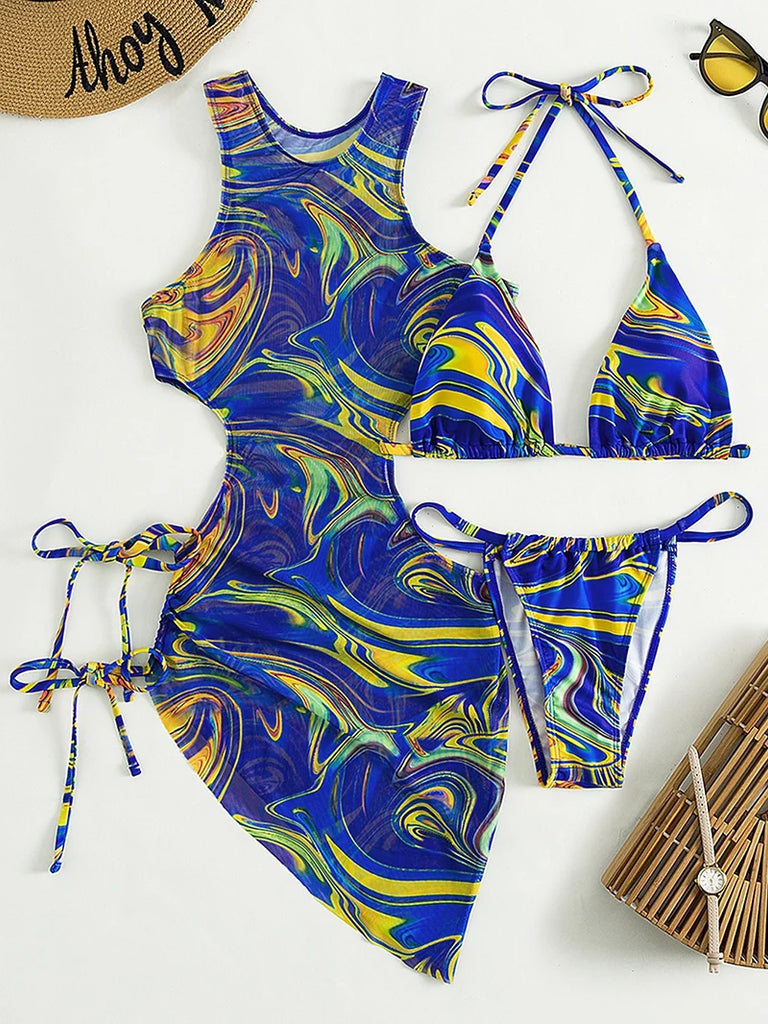 Women’s 3‑Piece Leopard Halter Bikini Set — Sexy Backless Bandage Swimsuit with Beach Cover‑Up (2026 Swimwear)