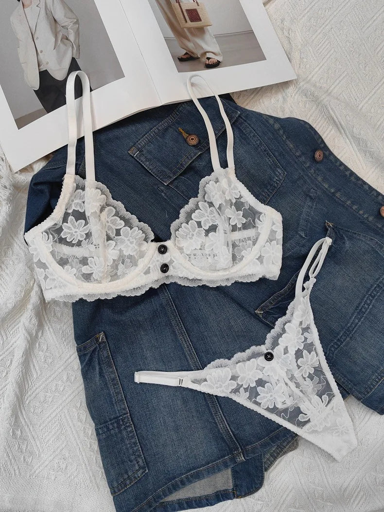 French‑Style Embroidered Transparent Lingerie Set