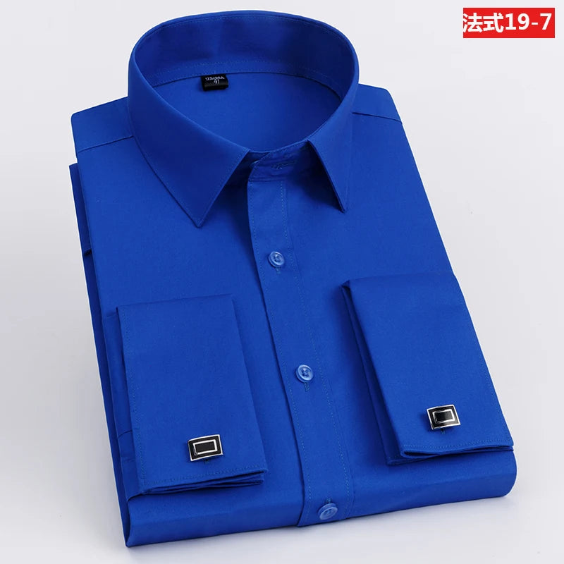 Men’s French Cufflink Slim‑Fit Business Shirt