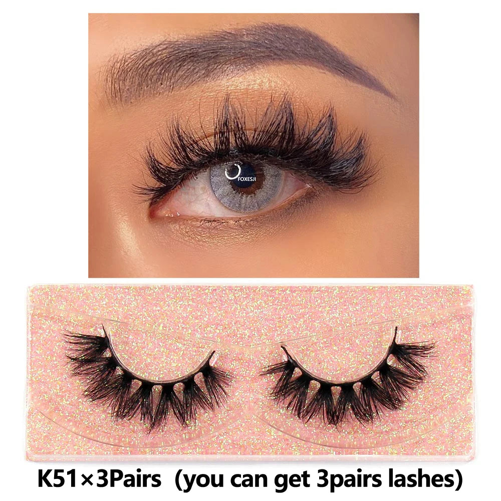 FOXESJI 3Pairs 3D Mink Lashes Fluffy Wispy Soft Corss Mink Fake Eyelashes Reusable Lash Extension Thick False Eyelashes Makeup