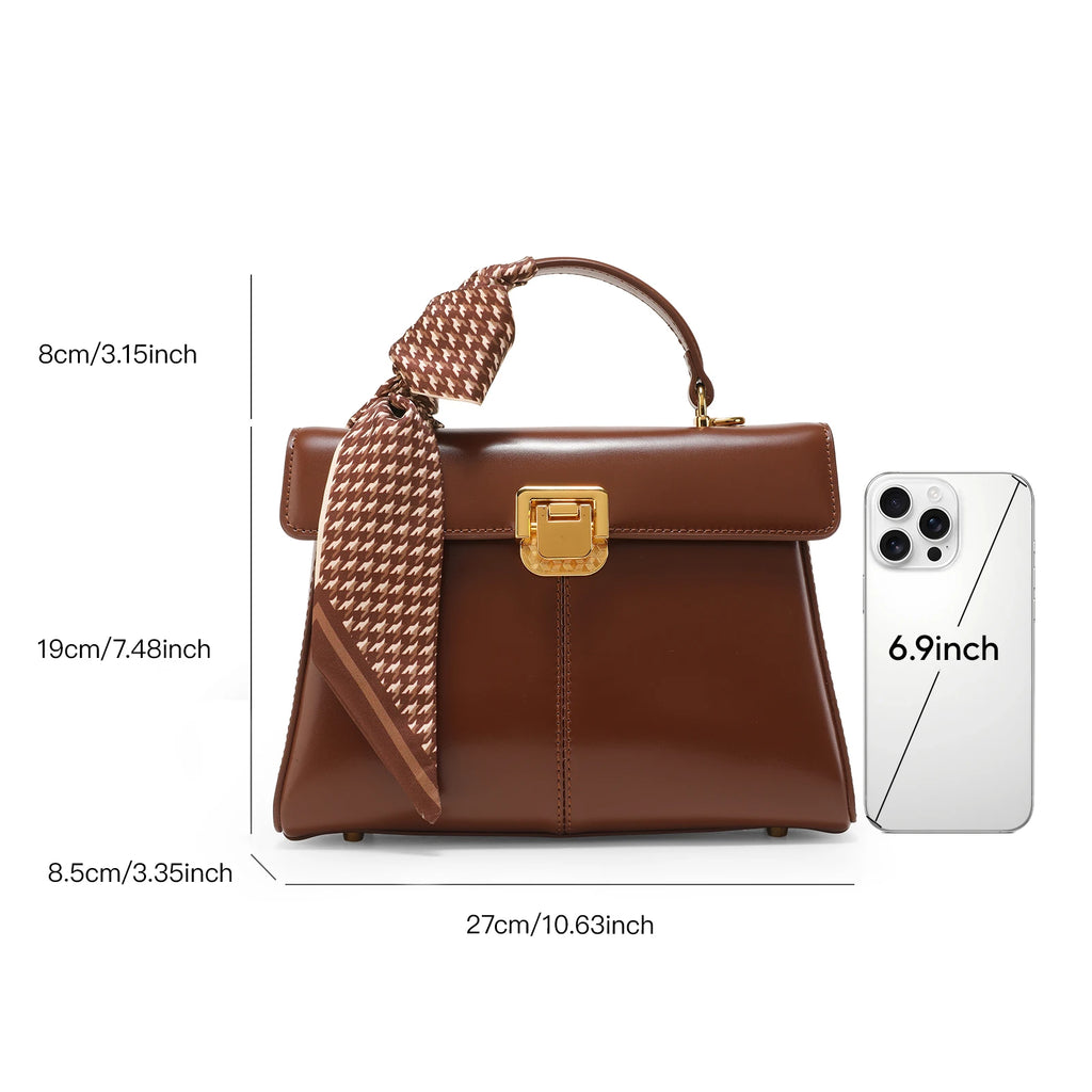 ITAMOOD Genuine Leather Handbag with Scarf | Luxury Designer Trendy Shoulder Bag Solid Color Commuting Bag | bags for women gift