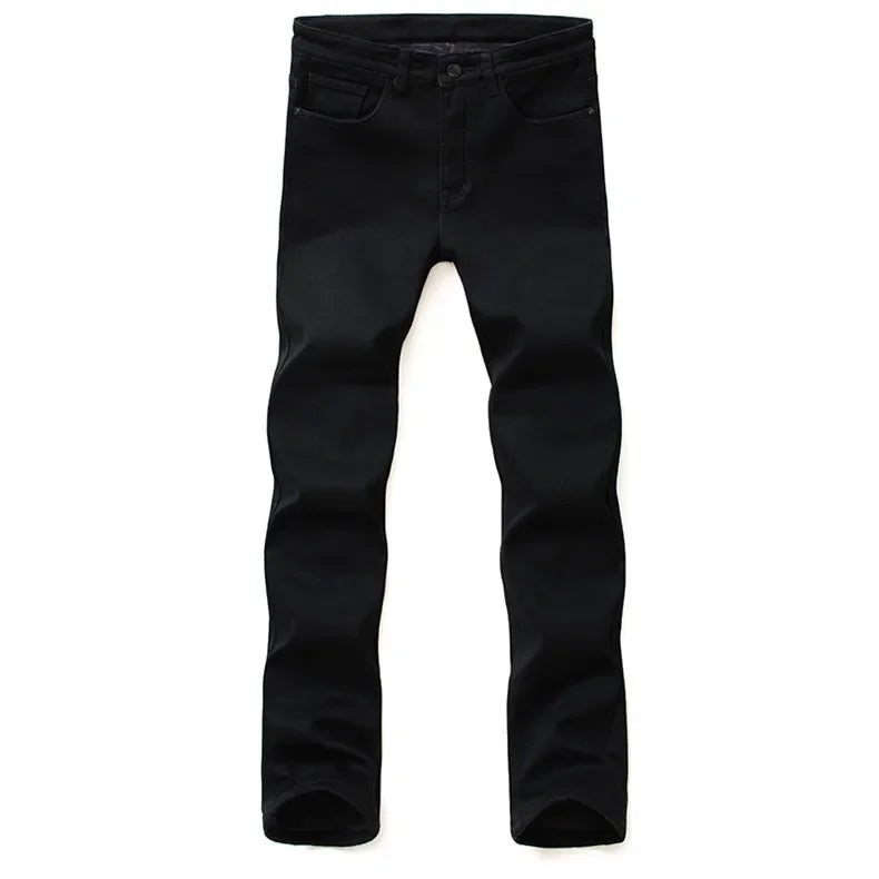 Men’s Stretch Black Biker Jeans – Classic Spring/Autumn Soft Denim Pants | Fashion Slim/Regular Fit Trousers