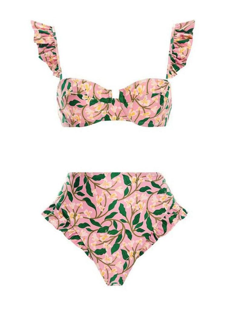 S- XL Printed Underwired Female Swimsuit High Waist Bikini Women Swimwear Three-pieces Bikini set Bather Bathing Suit Swim V4106